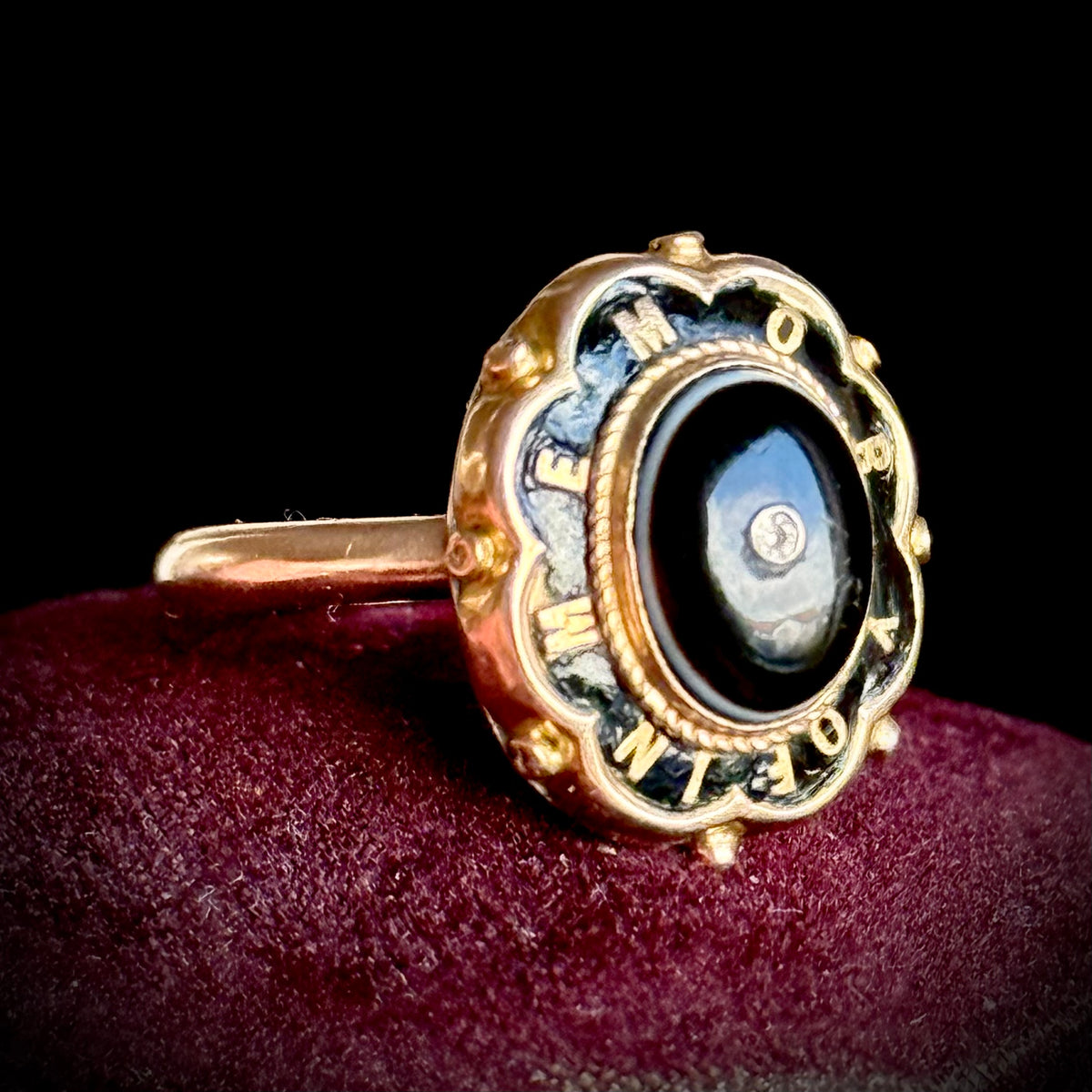 Antique Diamond Bulls Eye Mourning Ring 9 Carat gold; Circa 1860