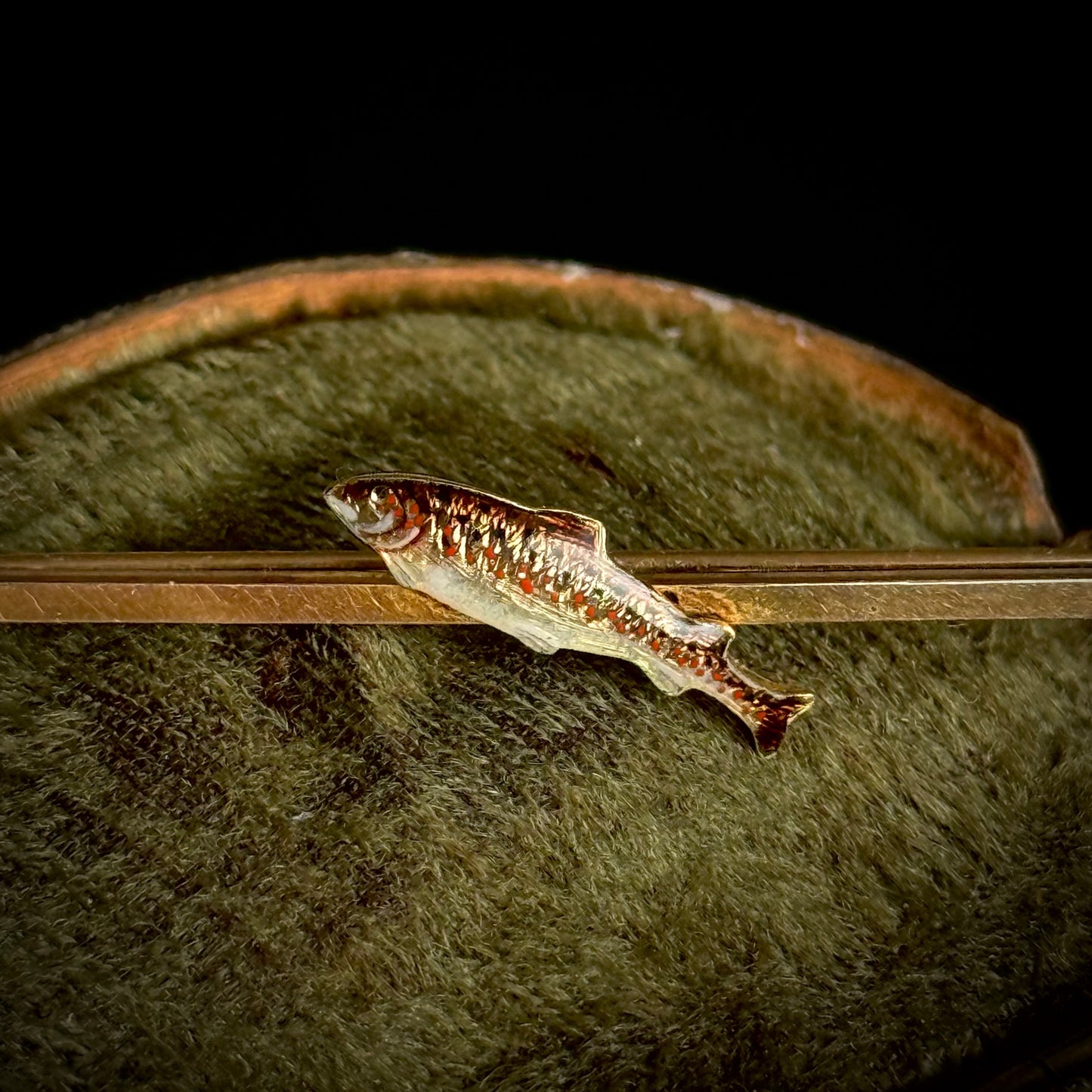 Antique Enamel Trout Gold Bar Brooch; Circa 1900