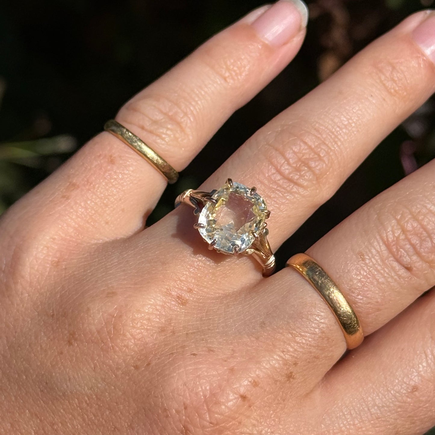 Antique Yellow Sapphire Cushion Cut Ring; Circa 1910