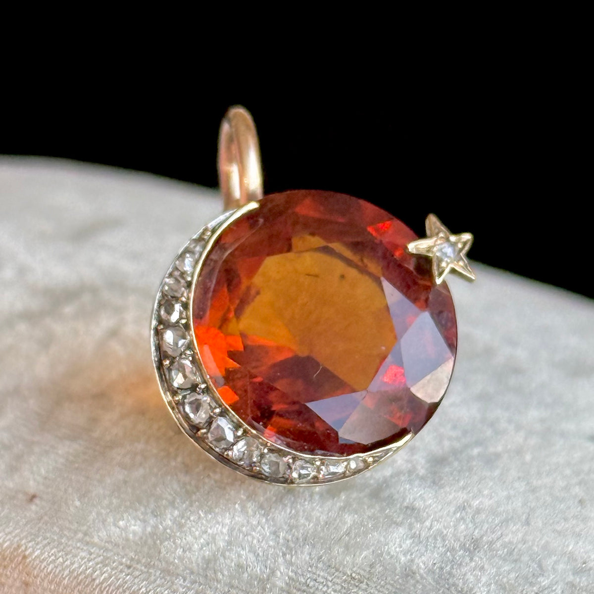 Antique Celestial Citrine & Diamond Pendant in 18 Carat Gold; Circa 1890