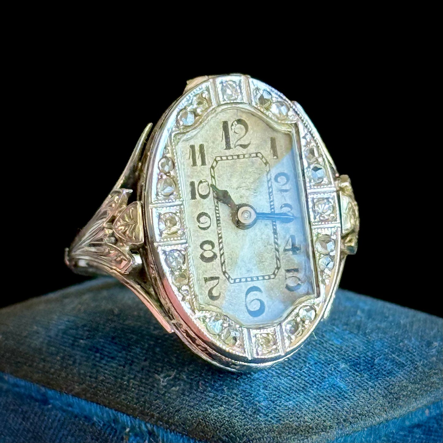 Antique Swiss Art Deco Diamond Watch Ring; Circa 1920