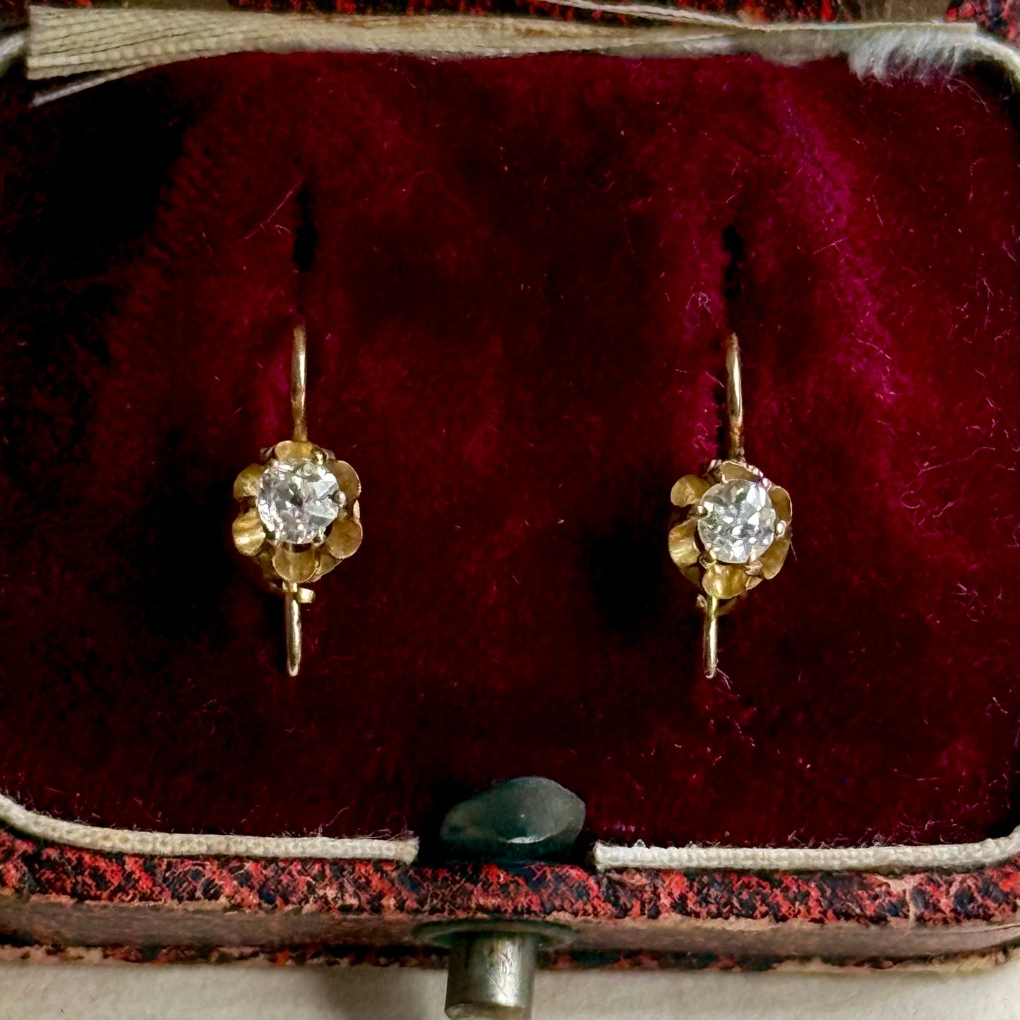 Antique French Diamond Drop Earrings in 15 Carat Gold