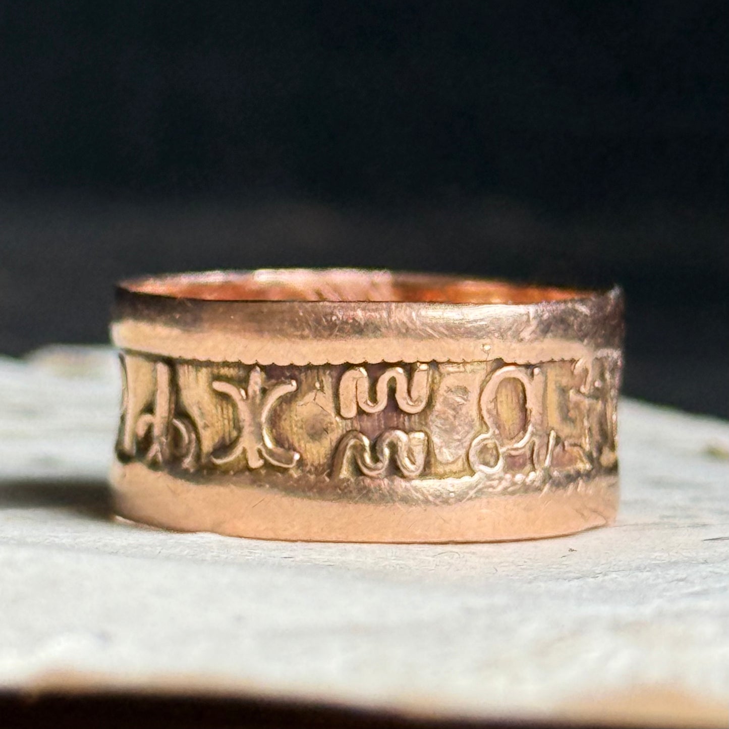 Antique Georgian Zodiac Ring in 9 Carat Gold; Circa 1800