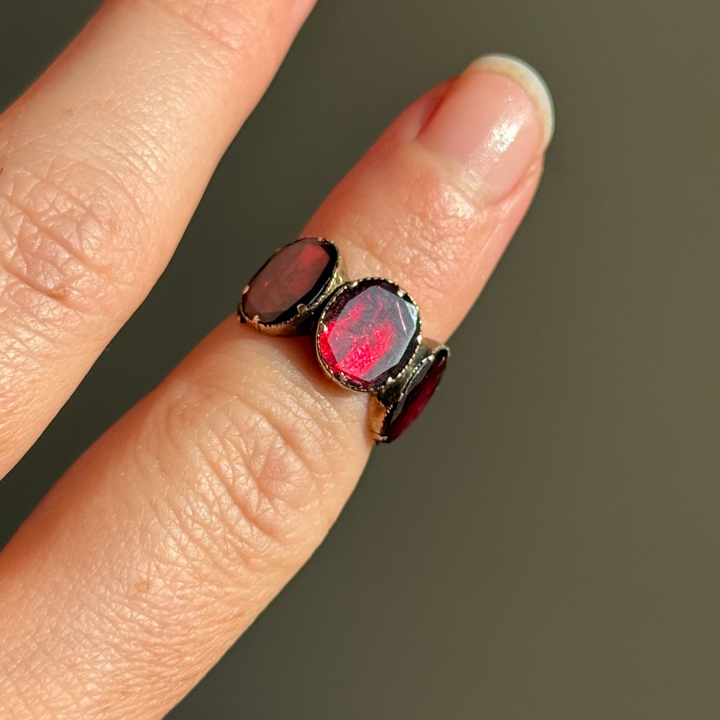 Georgian Foil Backed Garnet Ring in 15 Carat Gold, Circa 1830