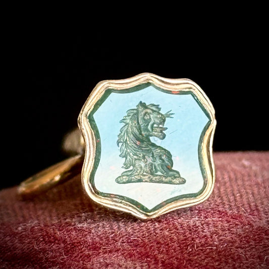 Antique Bloodstone Lion Intaglio Winder Pendant; Circa 1890