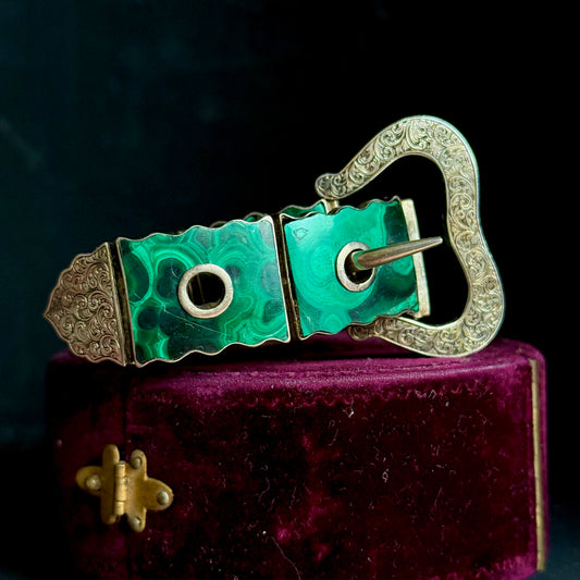Antique Silver and Malachite Buckle Bracelet