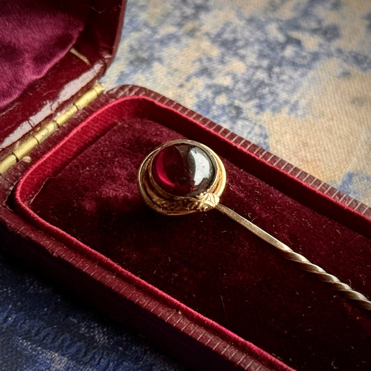 Boxed Antique Victorian Snake Garnet Pin; Circa 1860