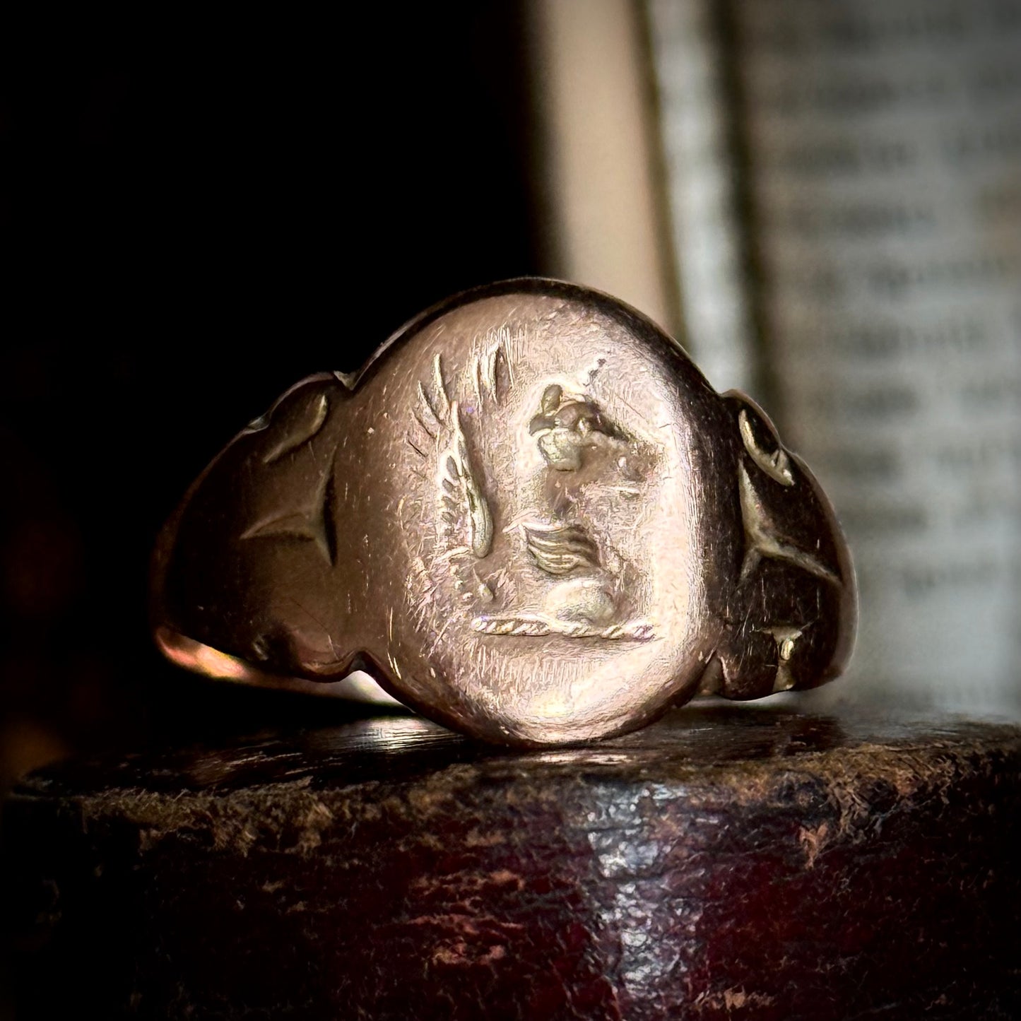 Antique Unicorn Signet Ring in 9 Carat Rose Gold; Circa 1917
