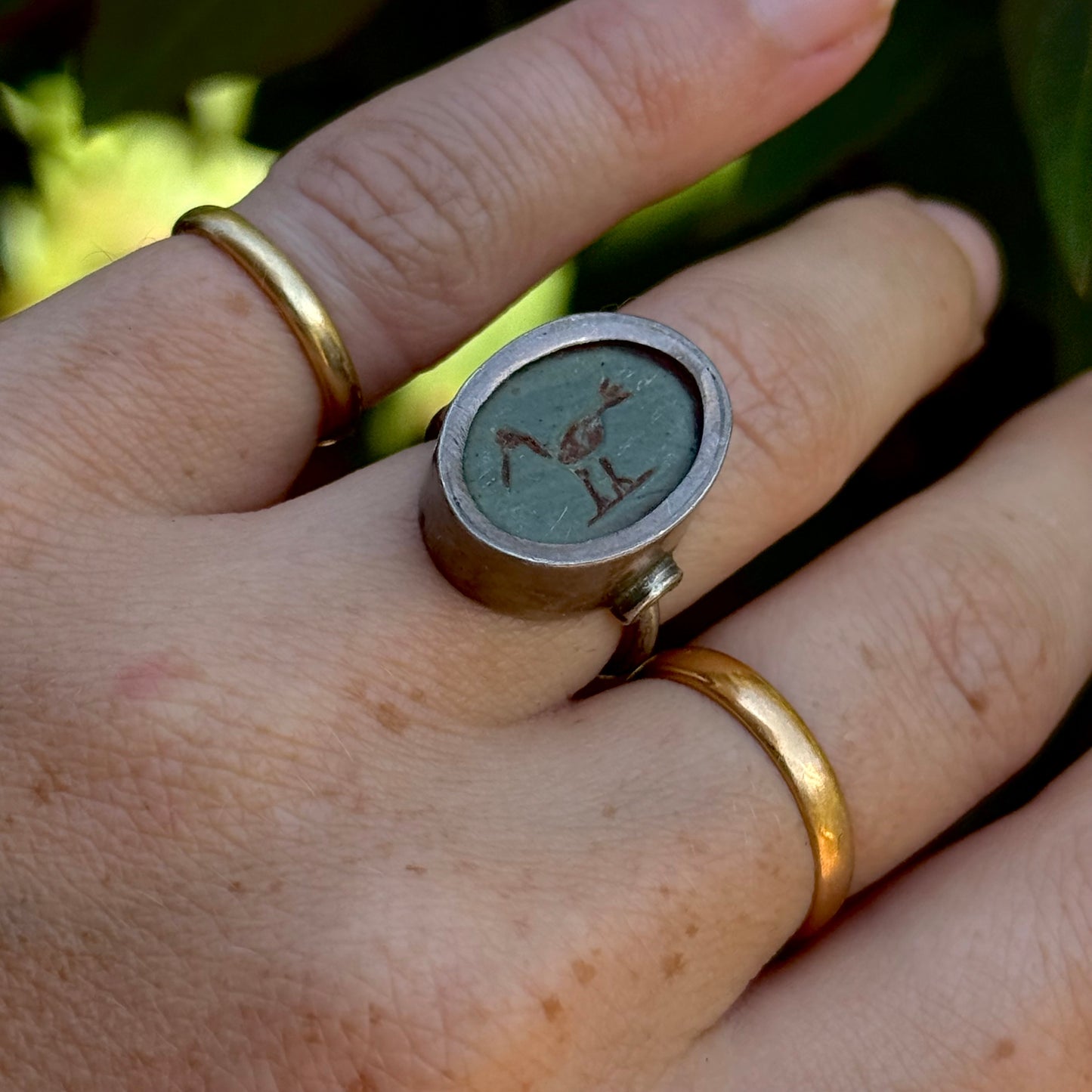 Egyptian Revival Faience Ring in Silver