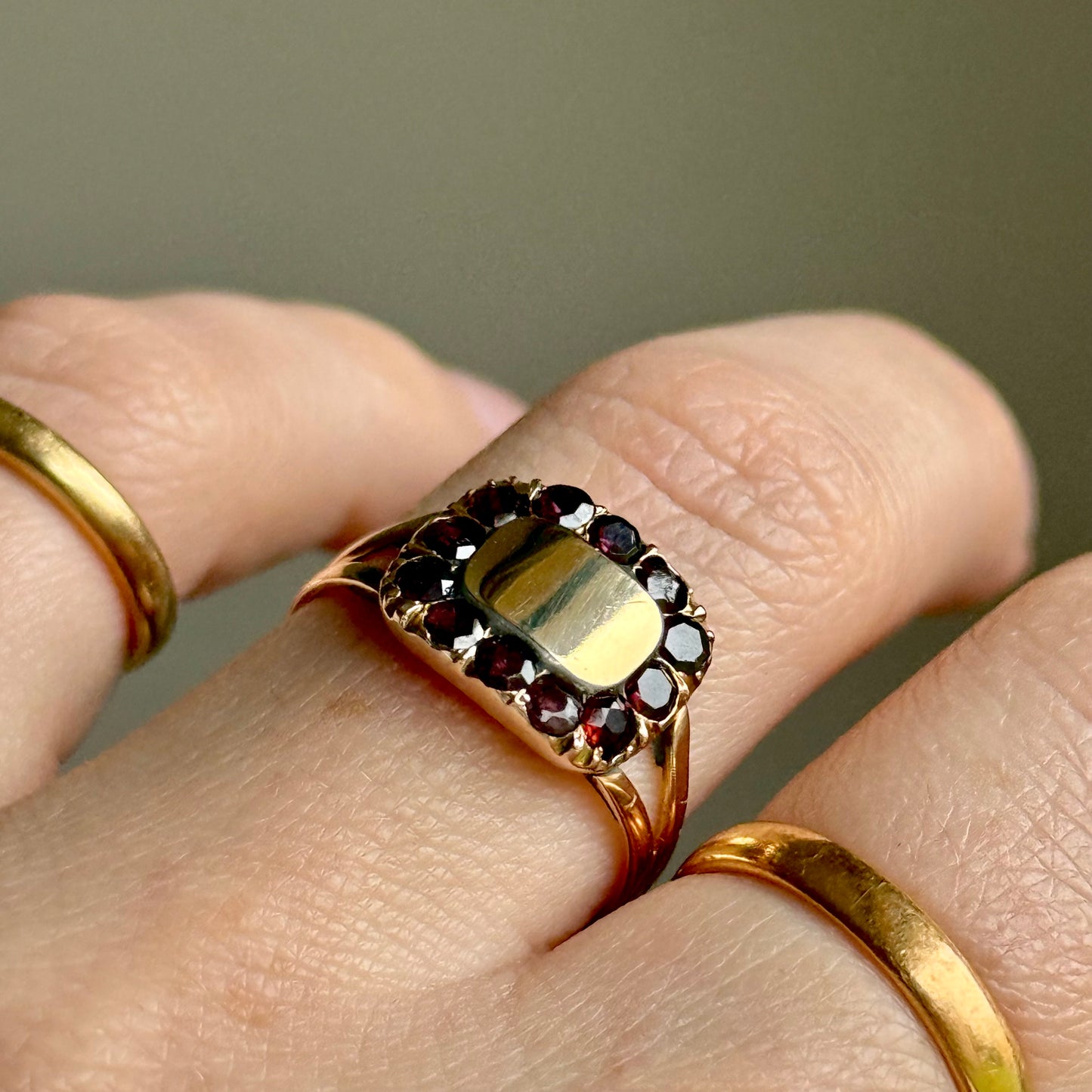 Antique Georgian Garnet Ring in 9 Carat Gold; Circa 1830