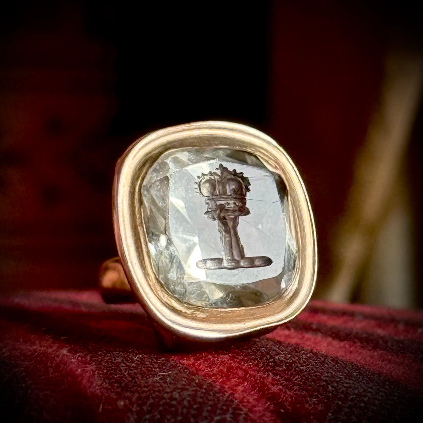 Antique Quartz Intaglio Fob in 9 Carat Gold; Circa 1860