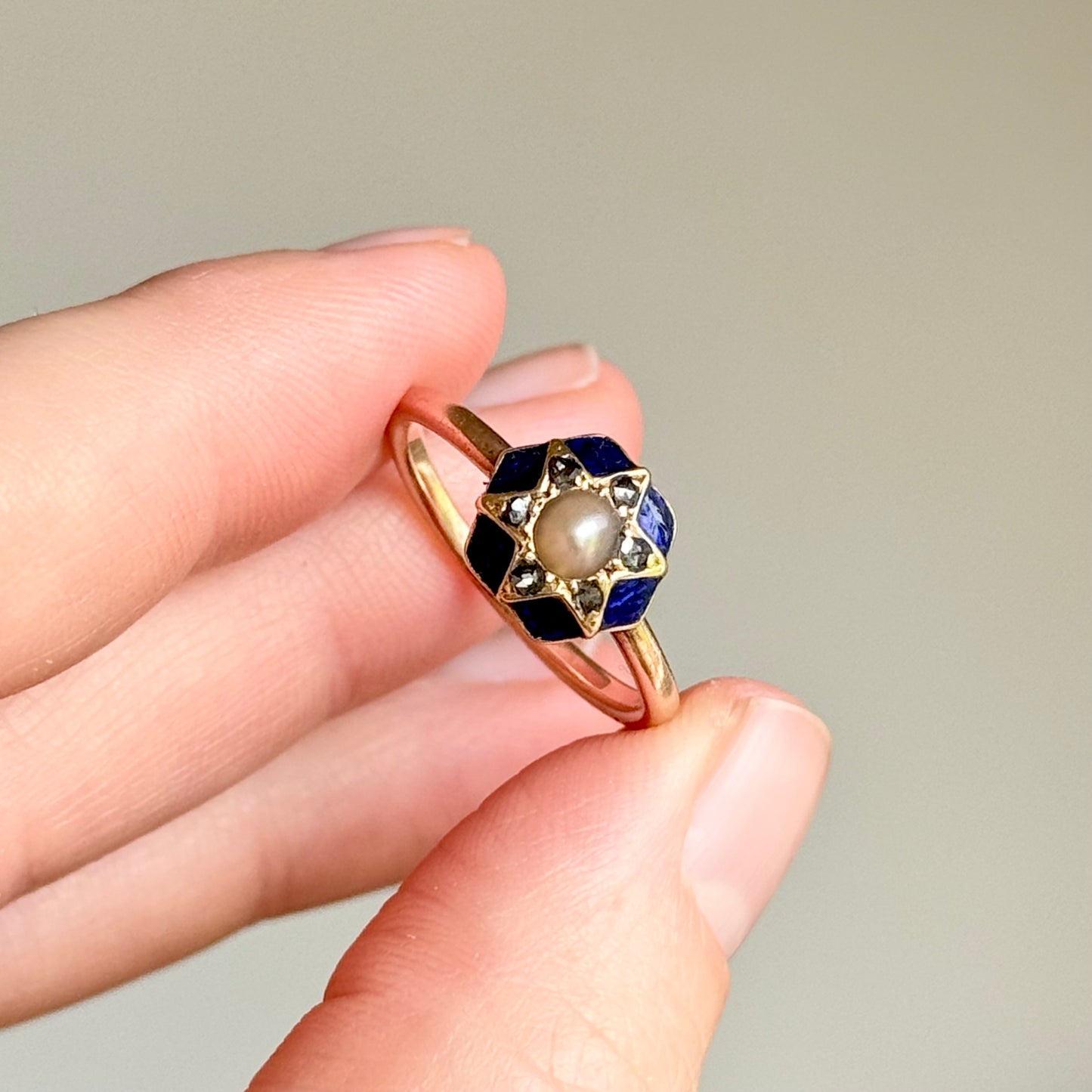 Enchanting Victorian Star Motif Diamond & Enamel Ring