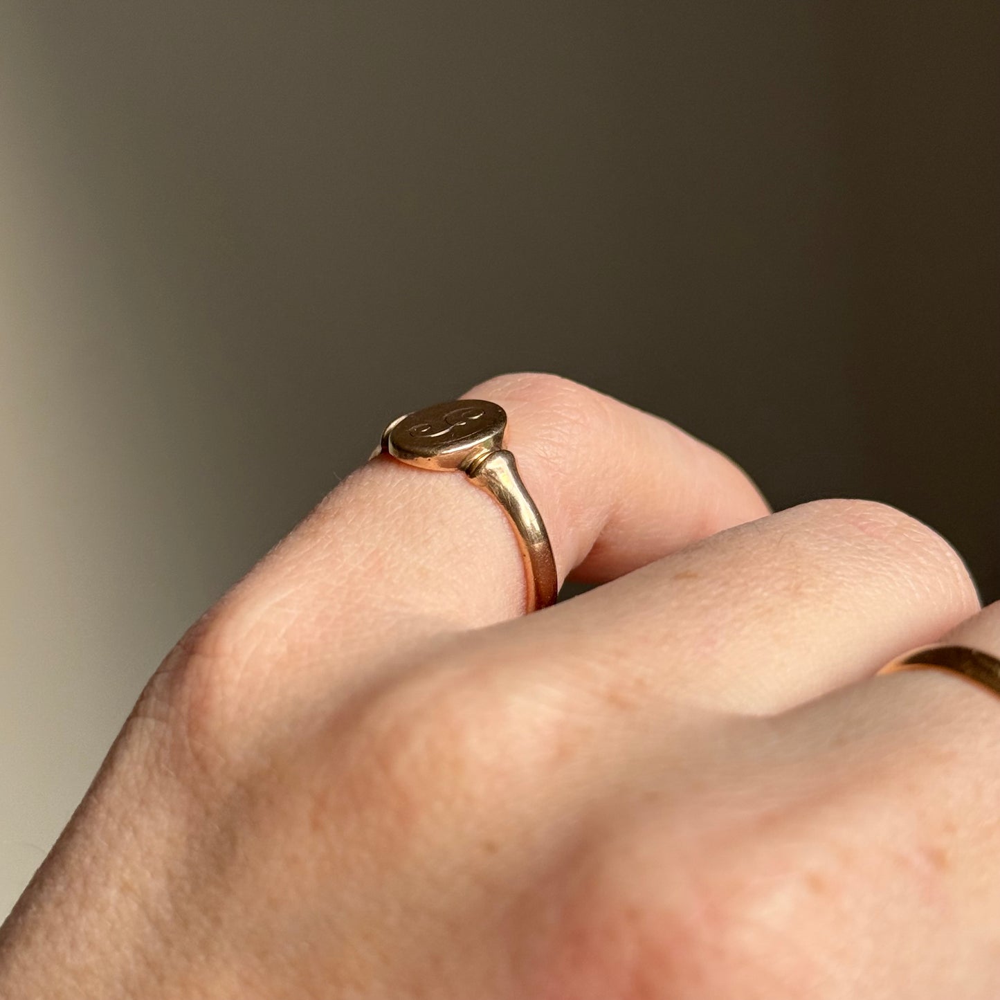 Antique 'G' Signet Ring in 9 Carat Rose Gold; Circa 1923