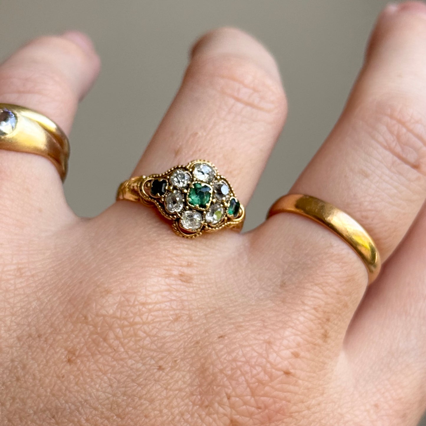 Victorian Emerald & Diamond Ring in 18 Carat Gold; Circa 1870