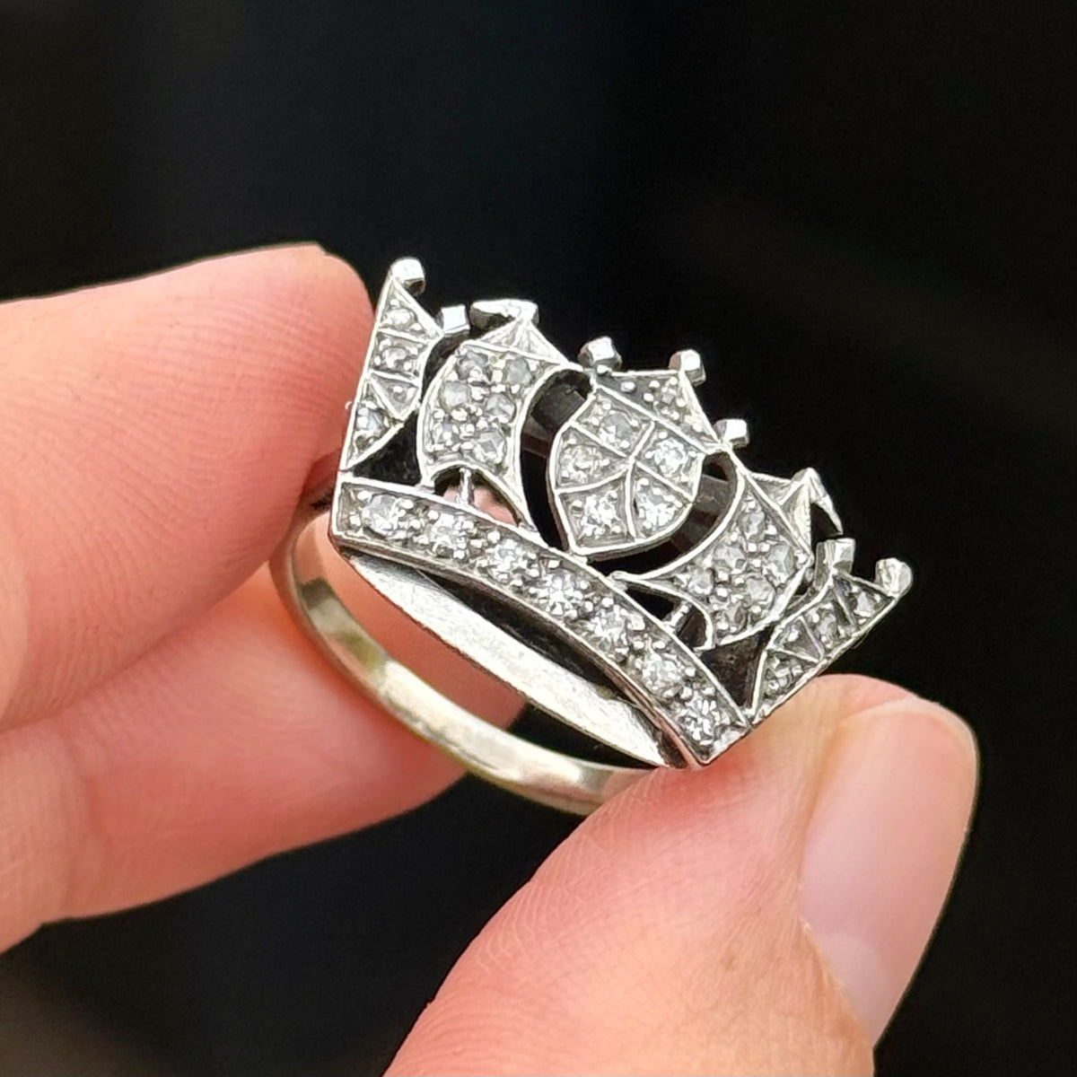 Antique Diamond Navy Sweetheart Ring 9 Carat Gold; Circa 1920