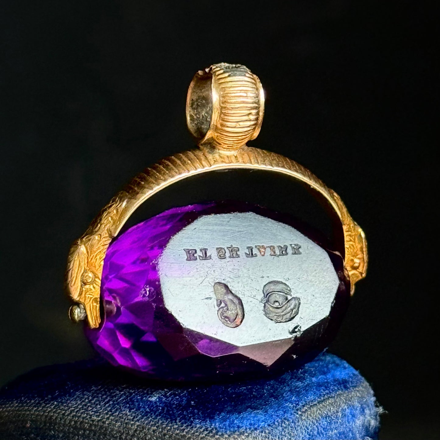 Victorian French Triple Sided Snake Fob Seal in 15 Carat Gold; Circa 1850