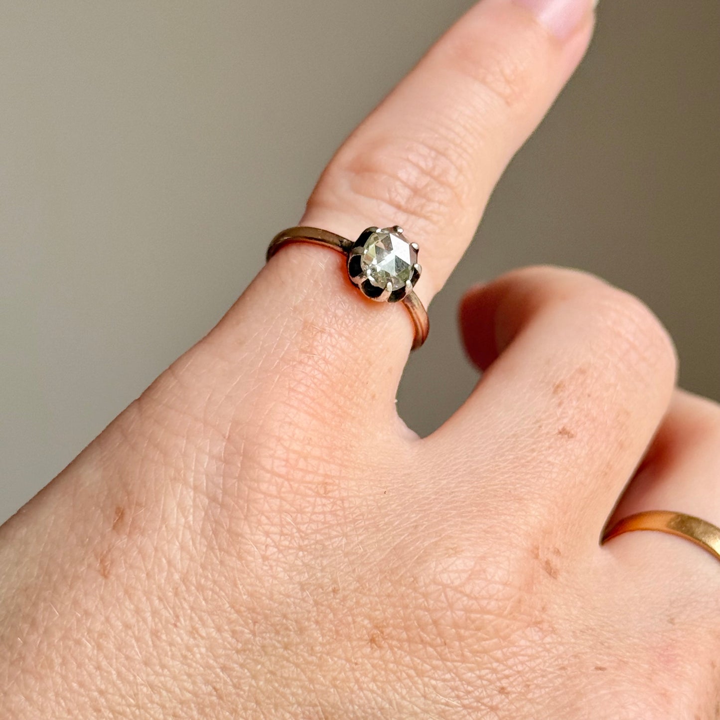 Georgian Rose Cut Diamond Ring in 9 Carat Rose Gold