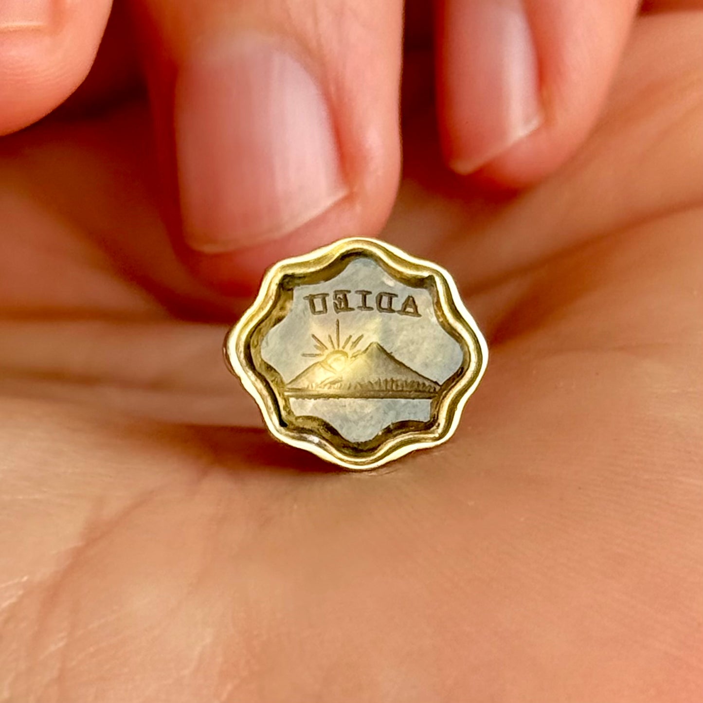 Victorian Intaglio 'Adieu' Citrine Fob in 9 Carat Gold; Circa 1890