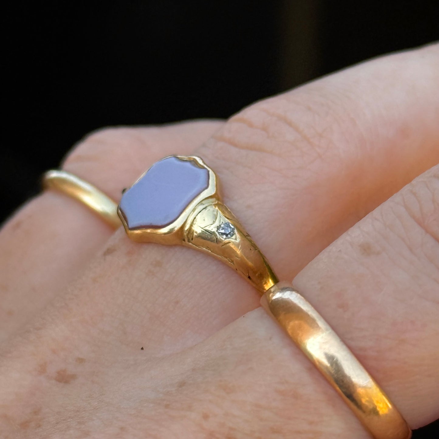 Antique Victorian Diamond Mourning Signet; Circa 1858