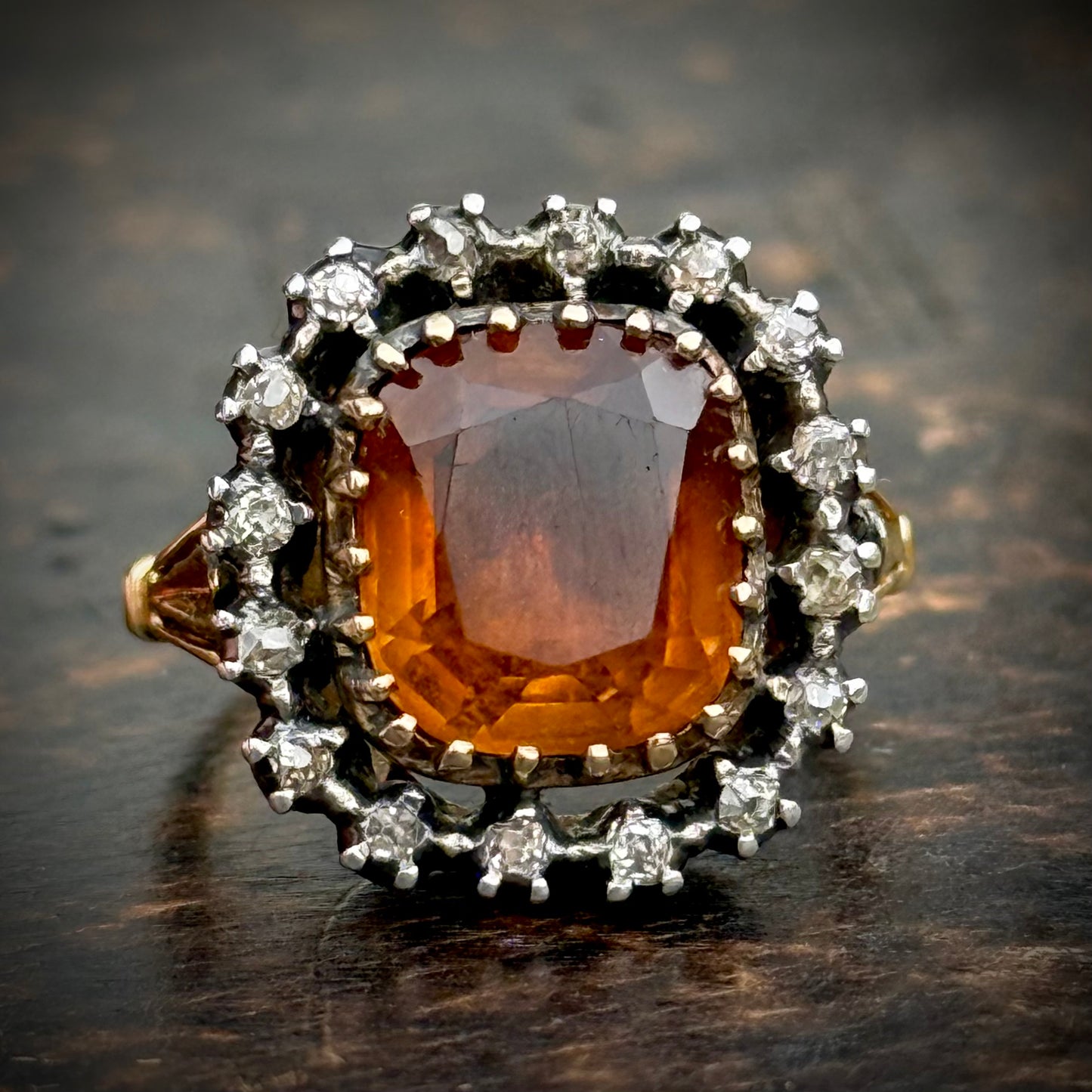 Antique Topaz & Diamond Cluster Ring in 18 Carat Gold
