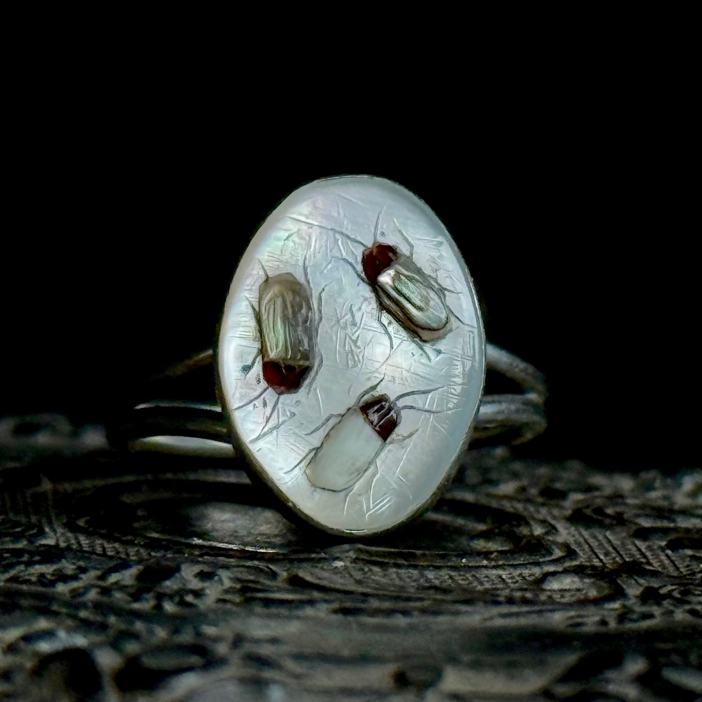 Vintage Shibayama Ring in Sterling Silver