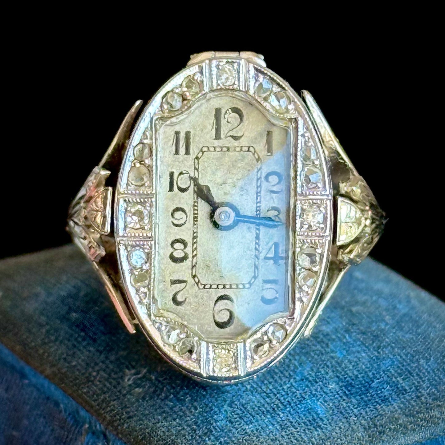 Antique Swiss Art Deco Diamond Watch Ring; Circa 1920