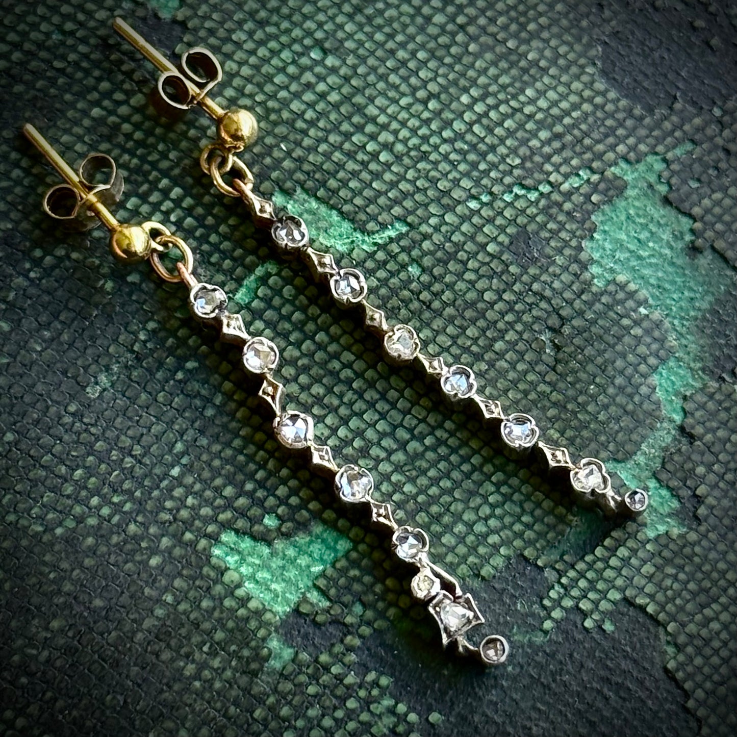 Antique Rose Cut Diamond Drop Earrings