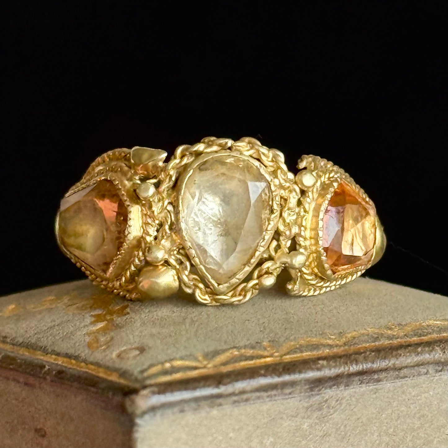 Late Georgian Cannetille Topaz Trilogy Ring; Circa 1820