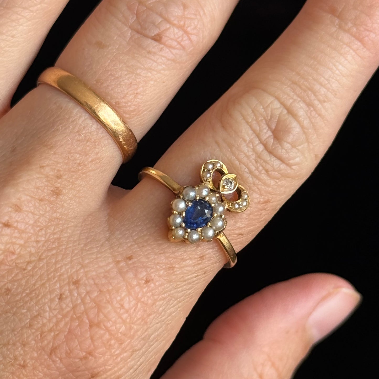 Antique Sapphire Heart Cluster Ring; Circa 1890