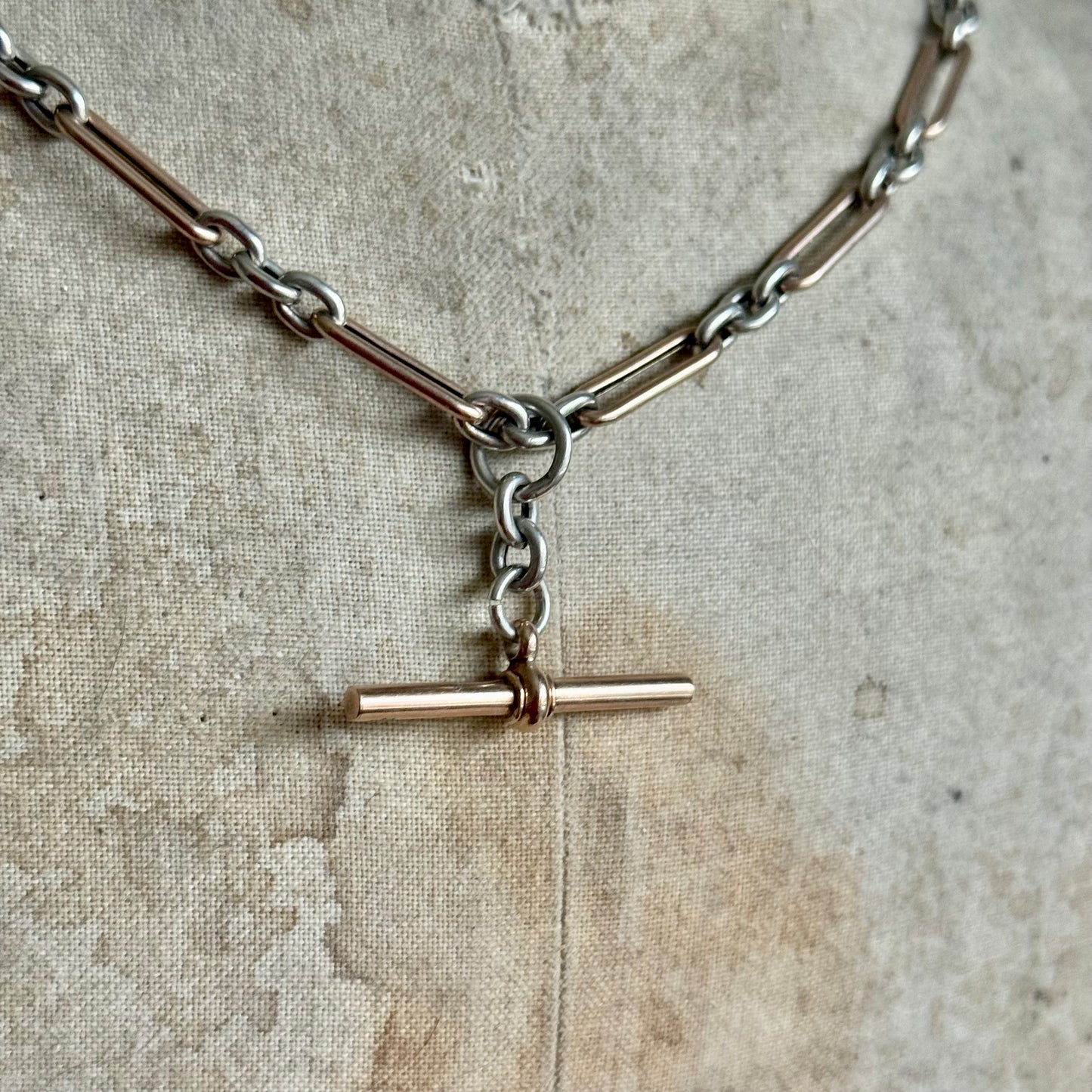 Antique Trombone Rose Gold & Silver Albert Chain; Circa 1880