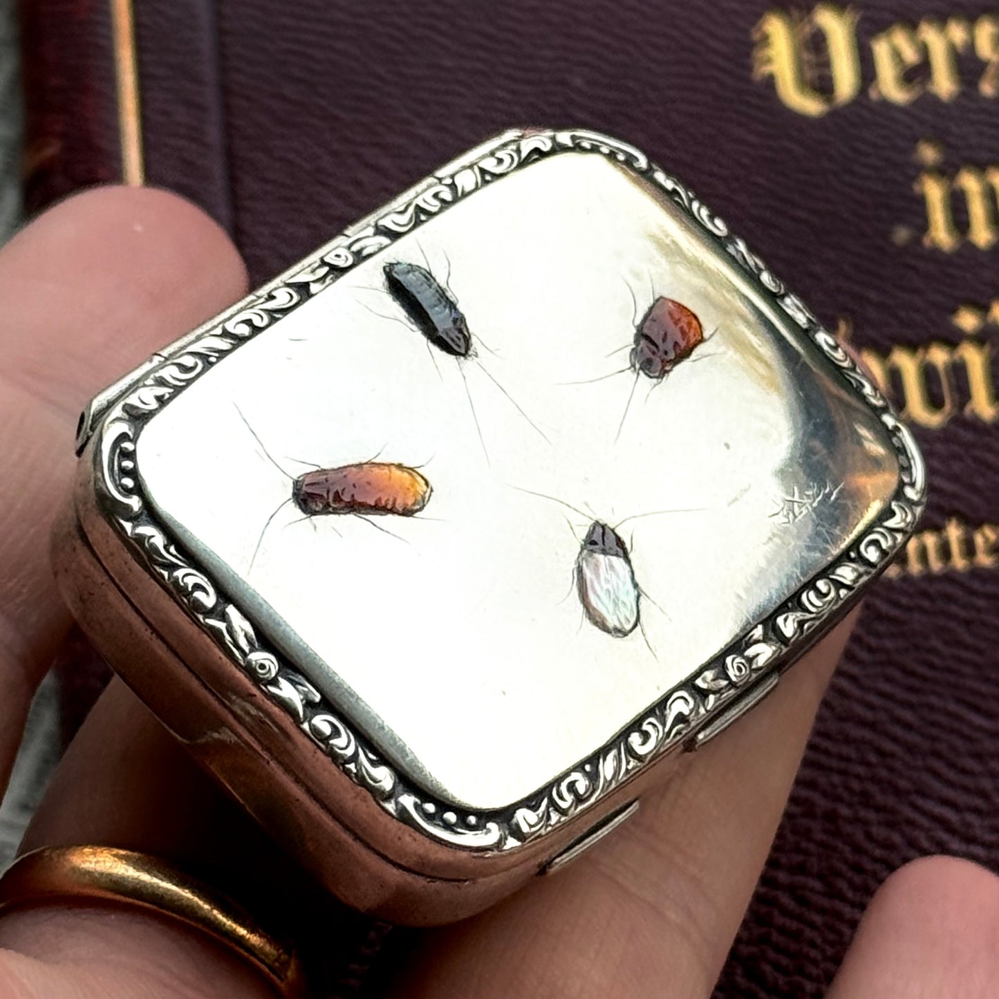 Antique Shibayama Trinket Box in Sterling Silver