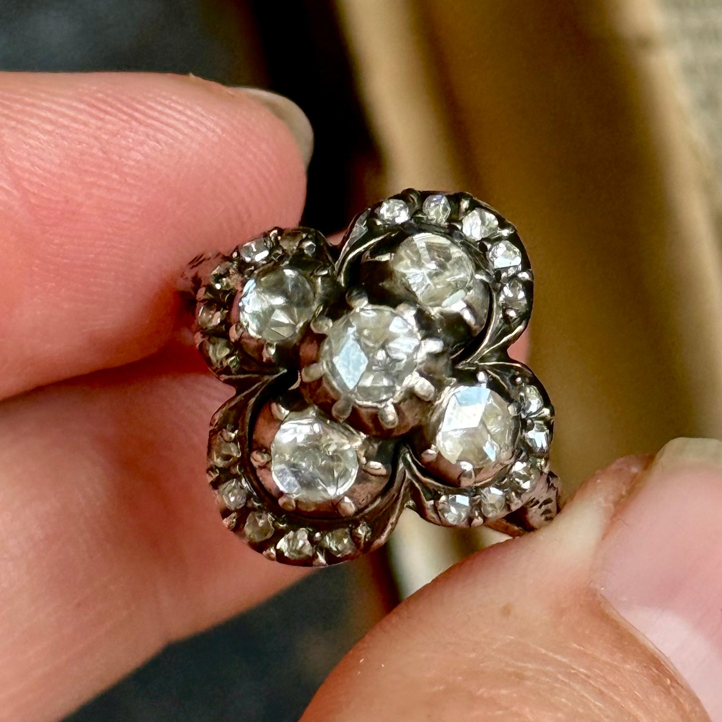 Antique Quatrefoil Rose Cut Diamond Ring; Circa 1900