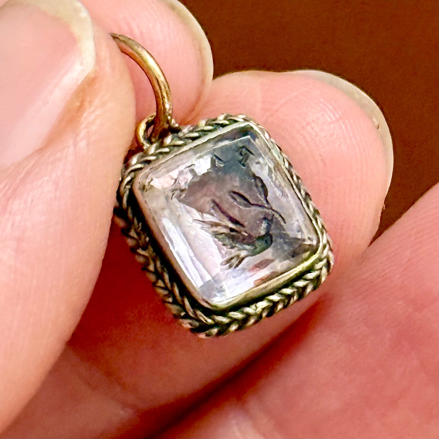 Antique Victorian Amethyst 'Paix' Intaglio Pendant