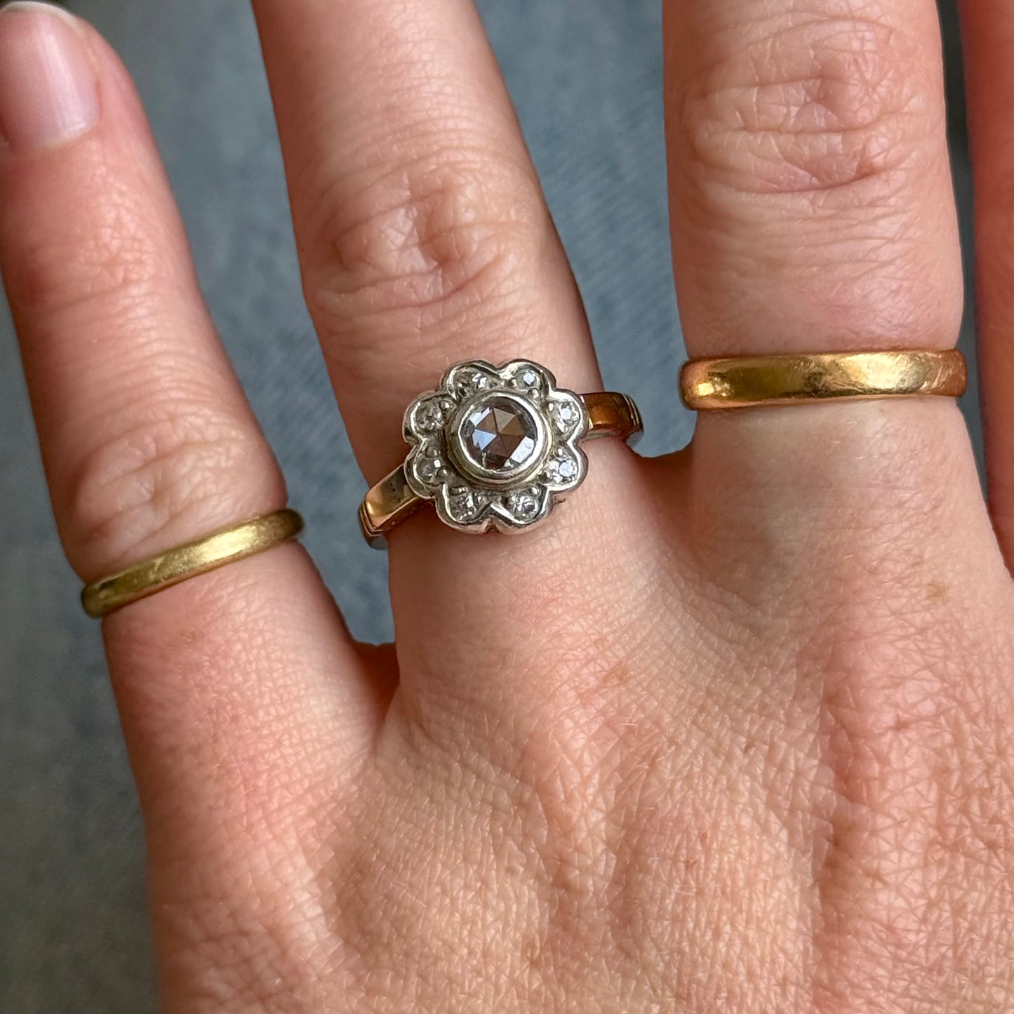 Antique Rose Cut Diamond Cluster Ring in 9 Carat Gold