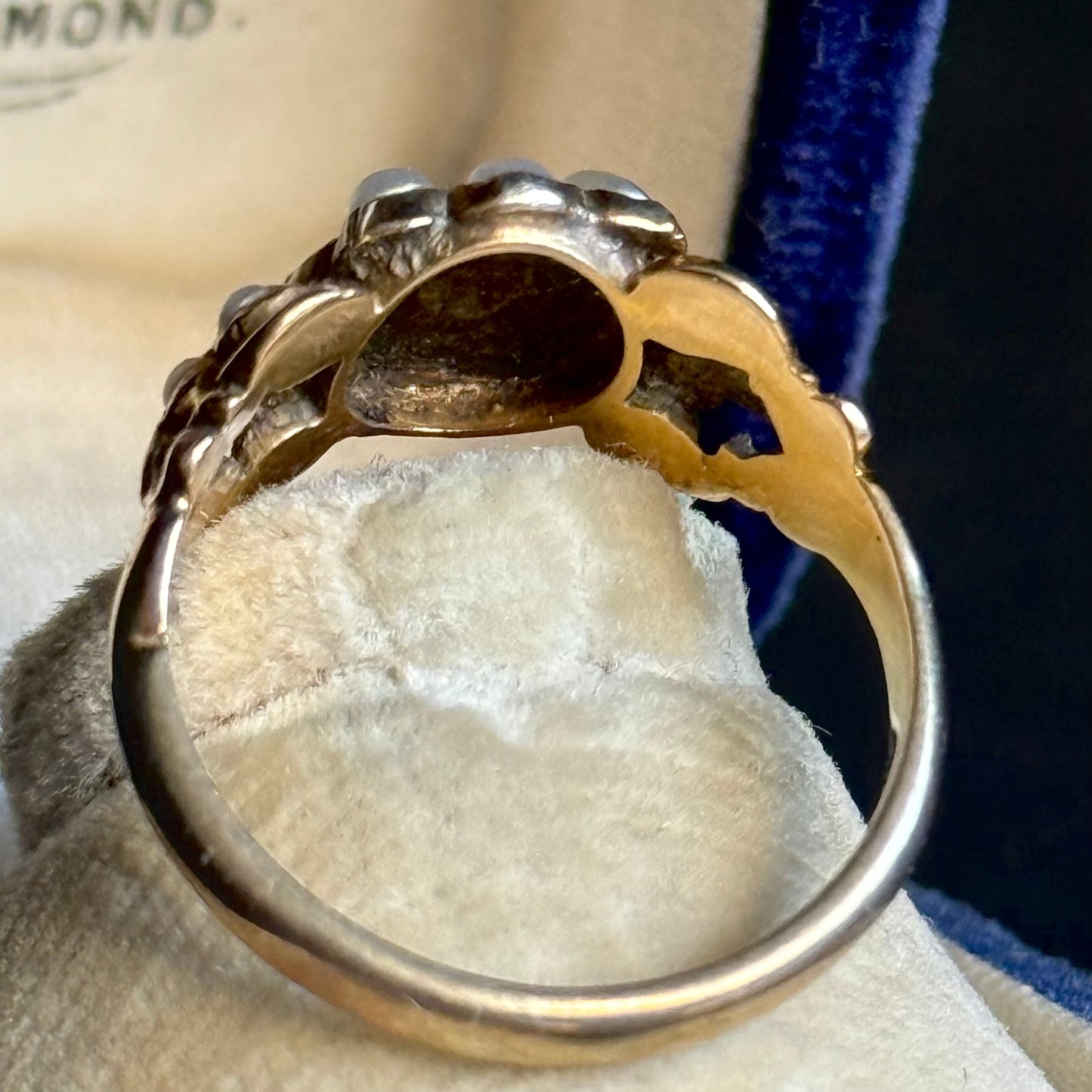 Antique Emerald & Pearl Ring in 9 Carat Gold; Circa 1850