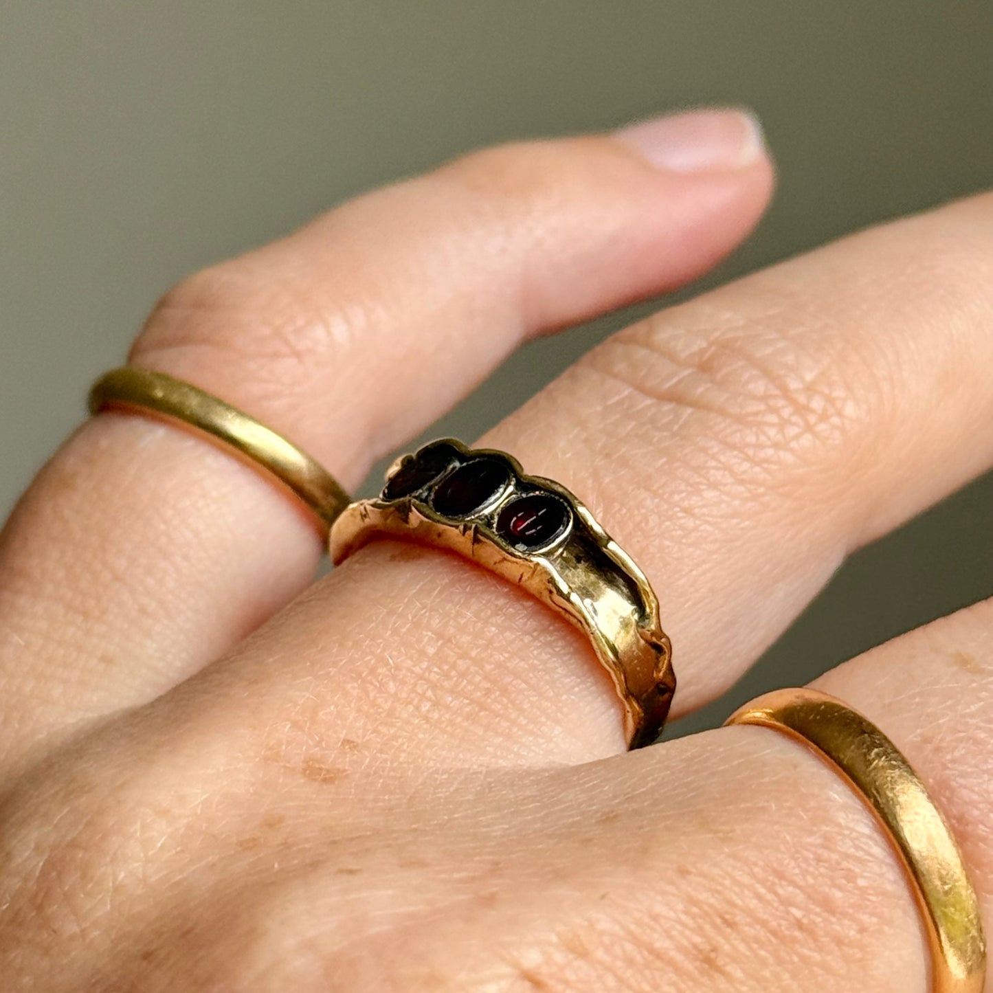 Vintage Garnet Faith, Hope and Charity Intaglio Ring