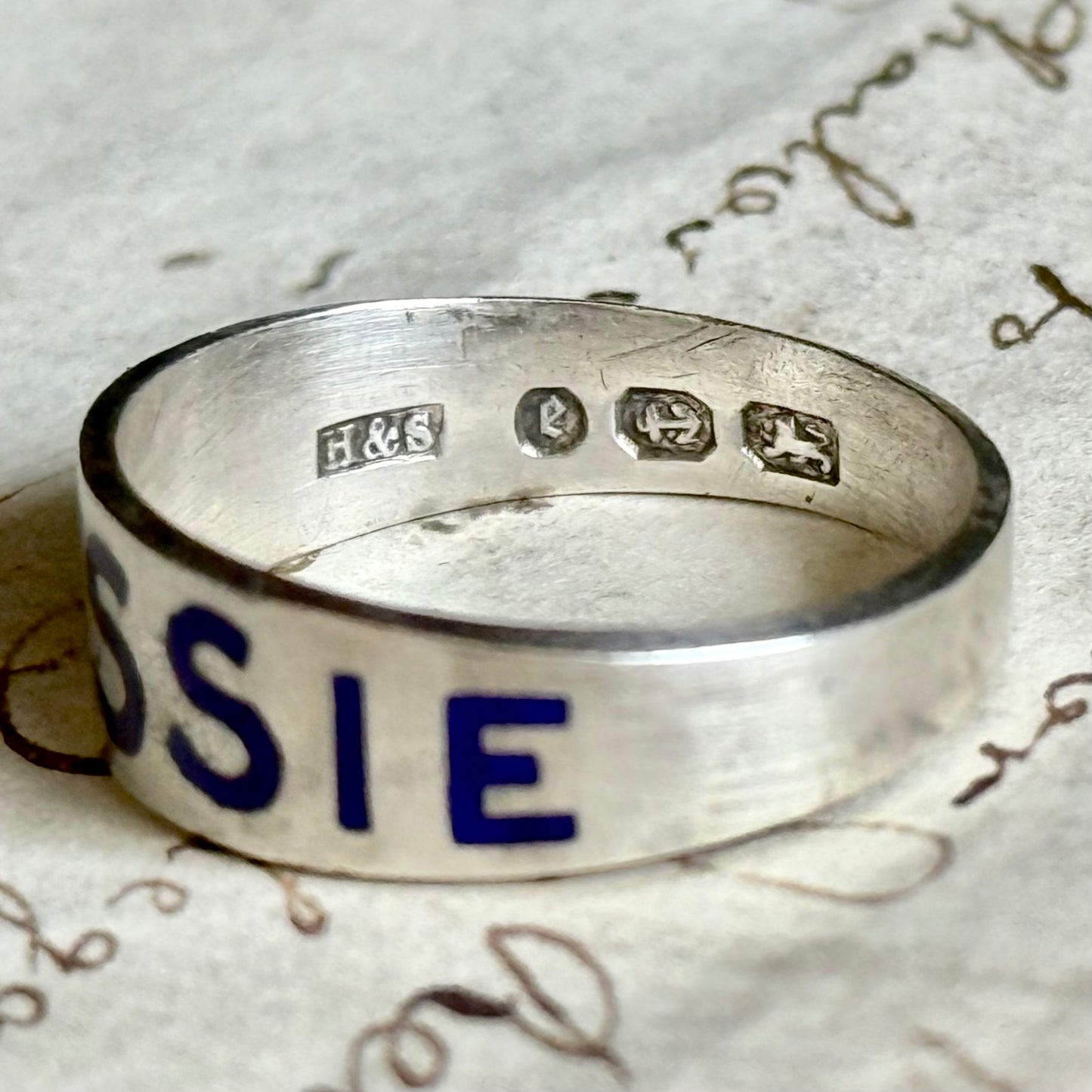 Victorian 'Jessie' Enamel Ring In Silver; Circa 1879