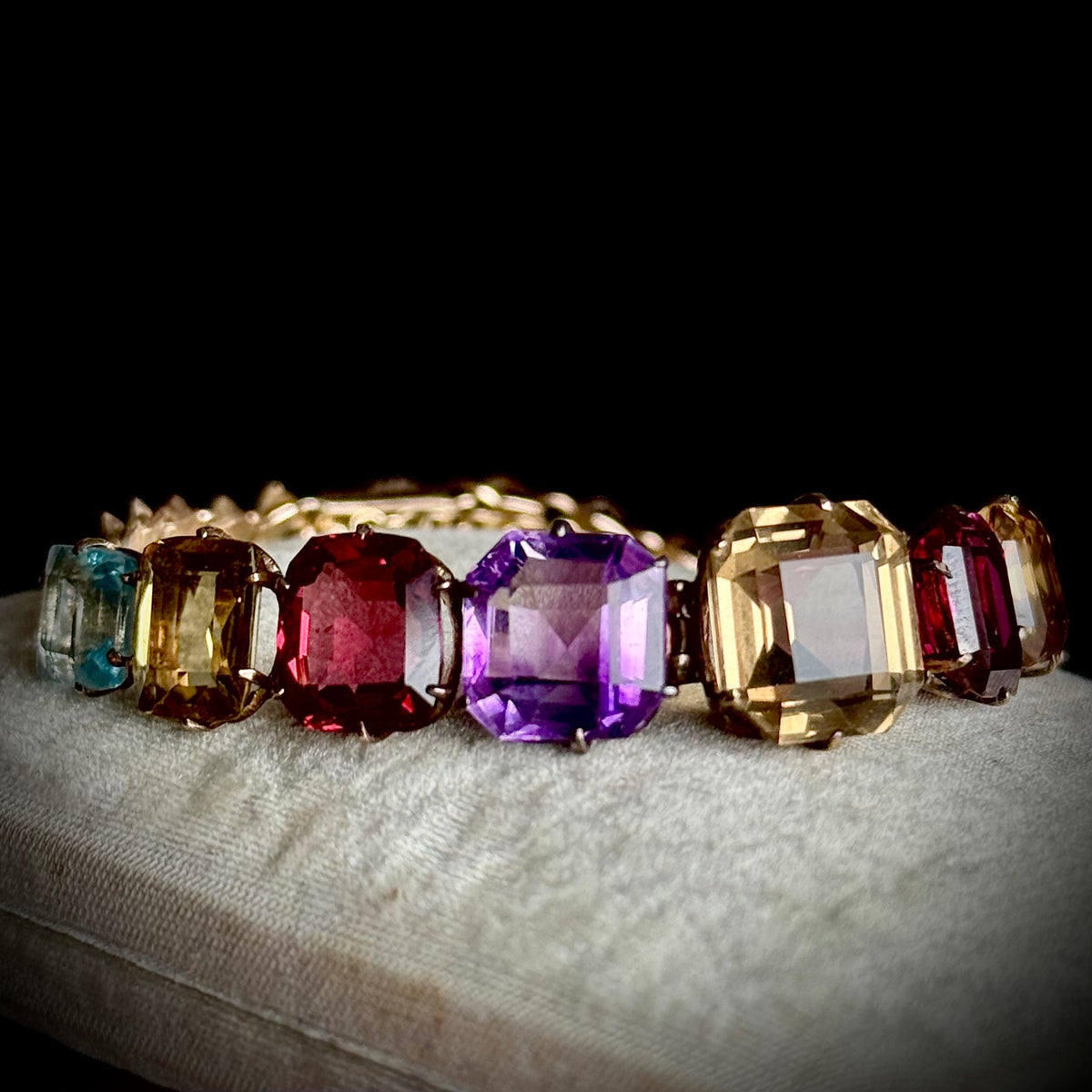 Antique Harlequin Gemstone Bracelet in 9 Carat Gold; Circa 1910