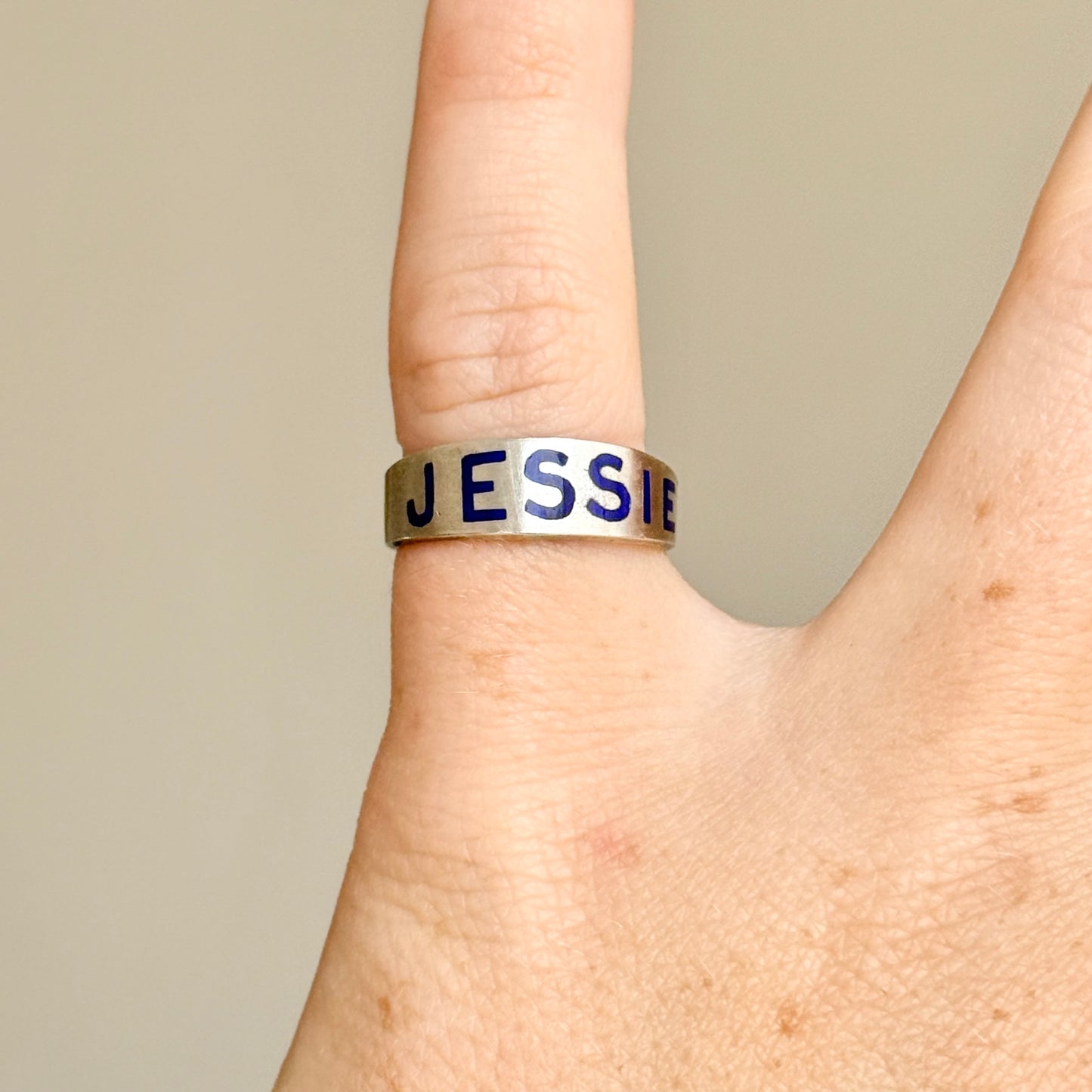 Victorian 'Jessie' Enamel Ring In Silver; Circa 1879