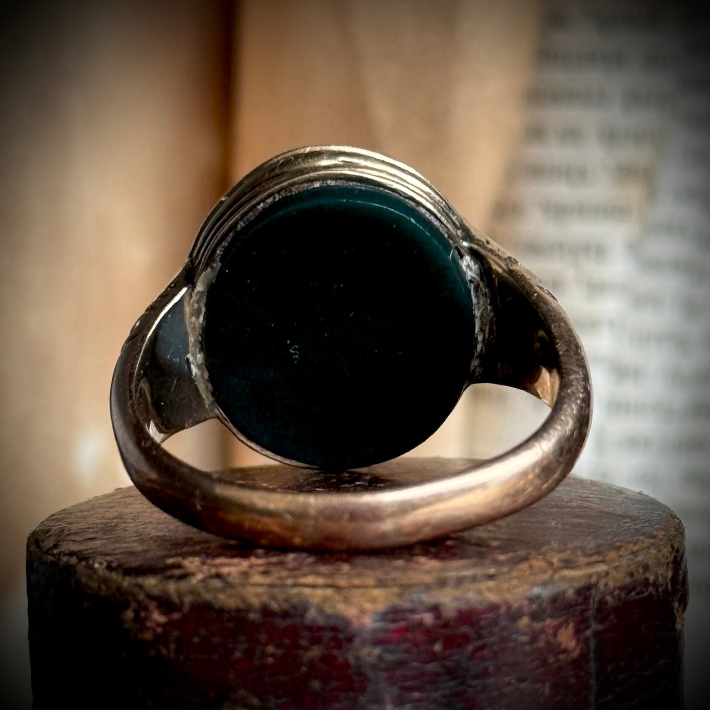 Antique Sardonyx 'R' Ring in 9 Carat Gold; Circa 1880