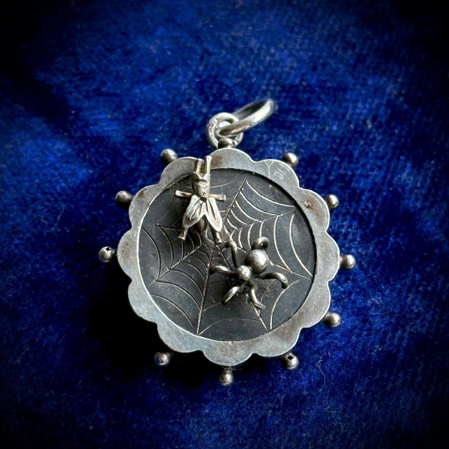 Victorian Spider and the Fly Pendant in Silver