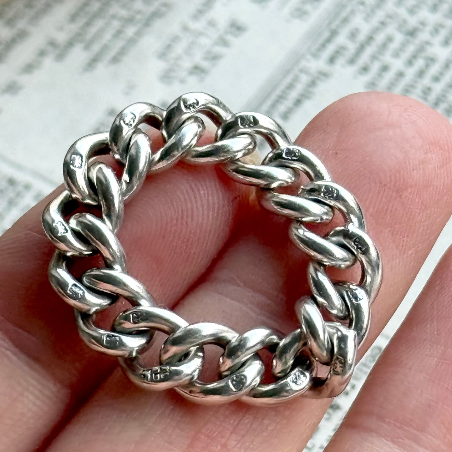 Antique Curb Chain Ring in Sterling Silver -2