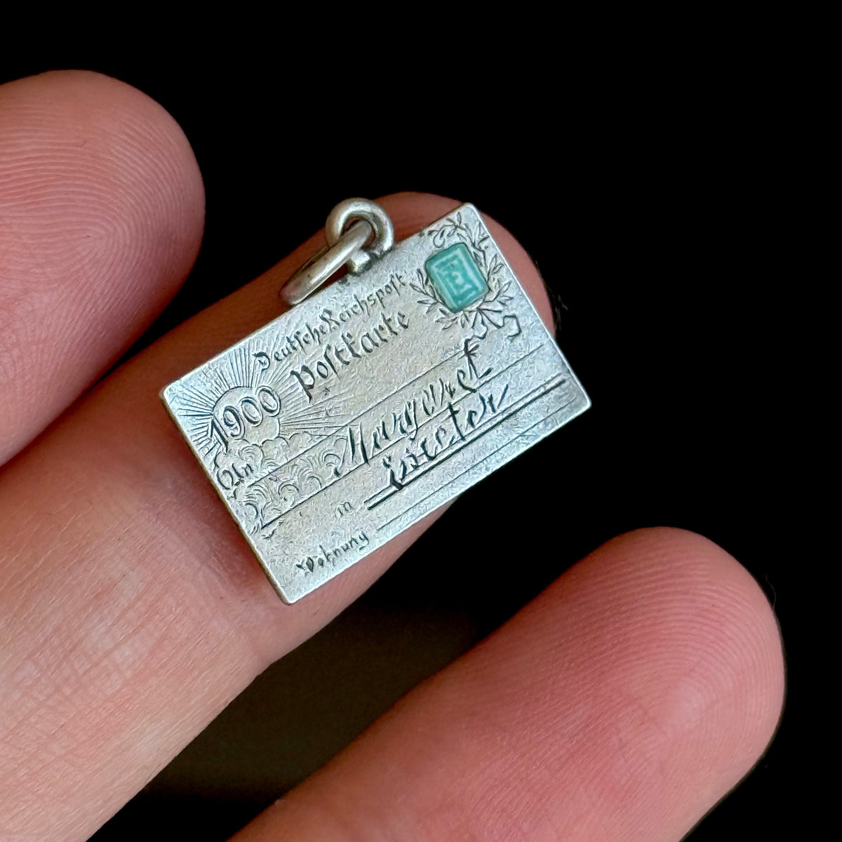 Antique Edwardian Silver Envelope Souvenir Pendant; Circa 1900