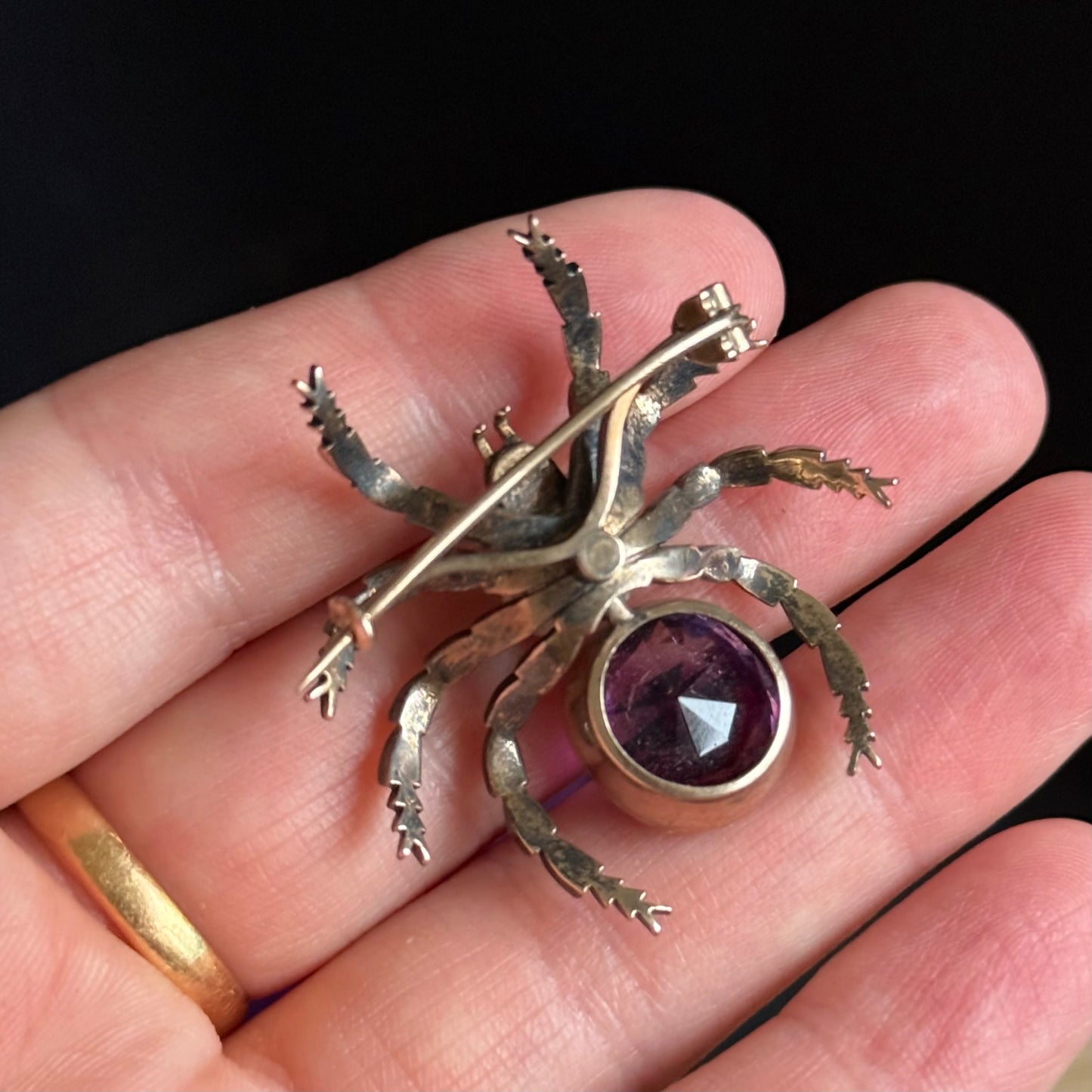 Victorian Diamond, Amethyst & Pearl Spider Brooch; Circa 1890