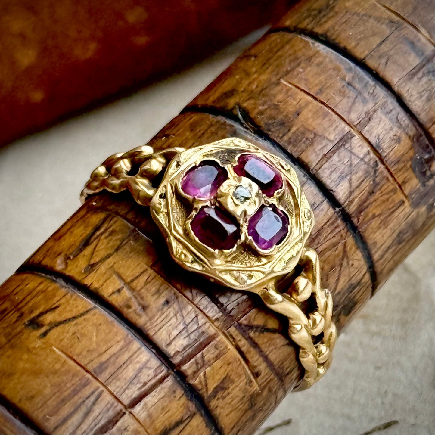 Late Georgian Ruby & Pearl Ring in 15 Carat Gold
