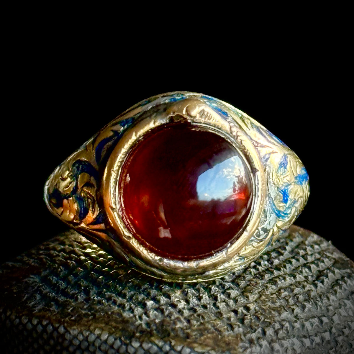 Antique Garnet Ouroboros Signet Ring in 9 Carat Gold; Circa 1870
