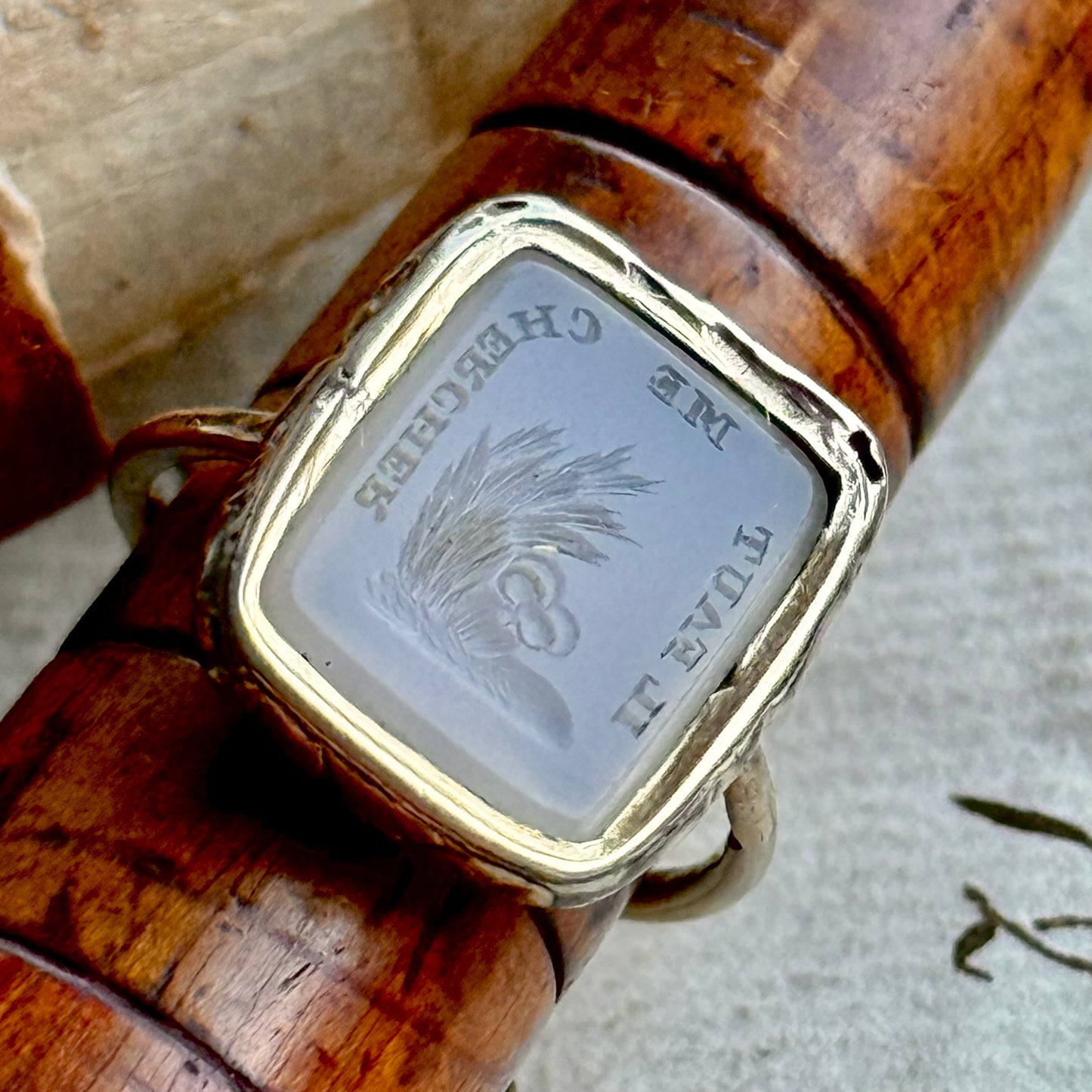 Antique French Lovers Intaglio Ring in 9 Carat Gold