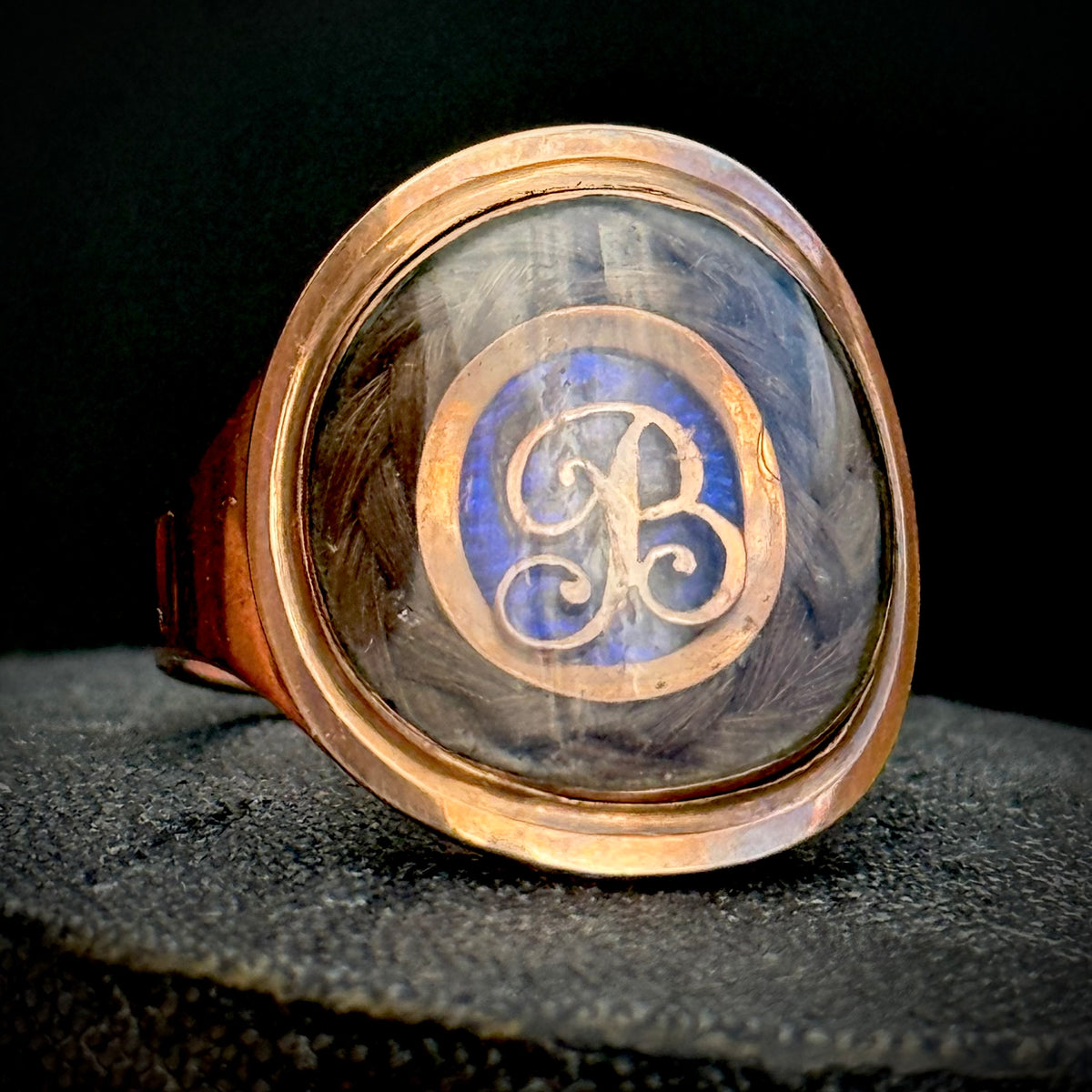 Antique Georgian Mourning Ring in 9 Carat Rose Gold; circa 1795