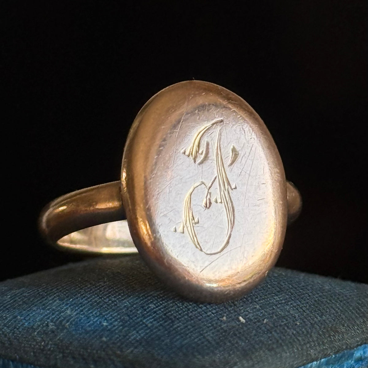 Antique 'J' Monogram Ring in 9 Carat Rose Gold; Circa 1900