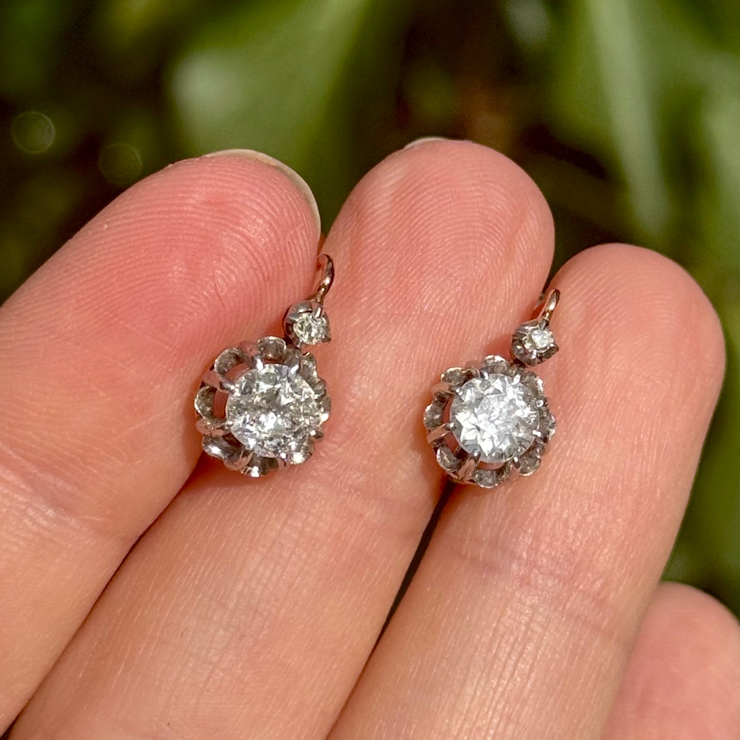 Antique French Diamond Earrings in 18 Carat Gold with Original Box